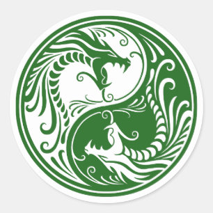 Pegatina Redonda Dragones verdes adaptables de Yin Yang