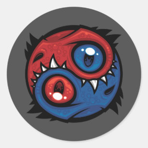 Pegatina Redonda Dragones Yin Yang Rojos y Azules