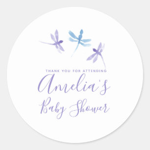 Pegatina Redonda Dragonflies Hand Pintado Baby Shower