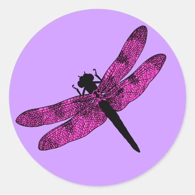 Pegatina Redonda Dragonfly alga rosa (Anverso)