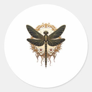 Pegatina Redonda Dragonfly Art Nouveau Elegant Steampunk