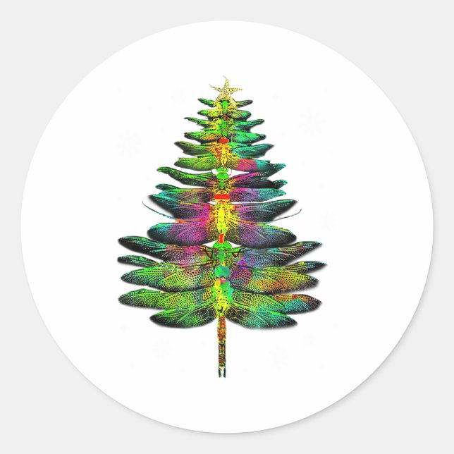 Pegatina Redonda Dragonfly Christmas Tree Dragonfly Xmas  (Anverso)