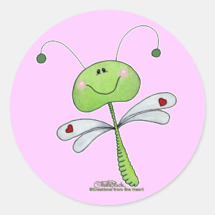 Pegatina Redonda Dragonfly con el corazón