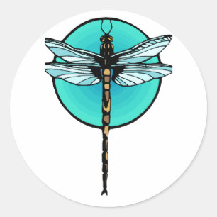 Pegatina Redonda Dragonfly en un círculo turquesa