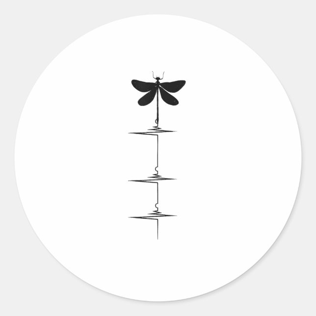 Pegatina Redonda Dragonfly Heartbeat EKG Pulse Nature Insect Dragon (Anverso)
