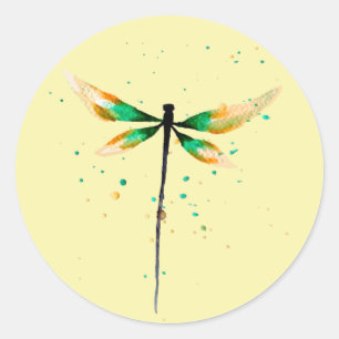 Pegatina Redonda Dragonfly lindo ilustracion acuático