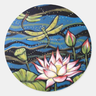 Pegatina Redonda DRAGONFLY LOTUS de Diana S Martin