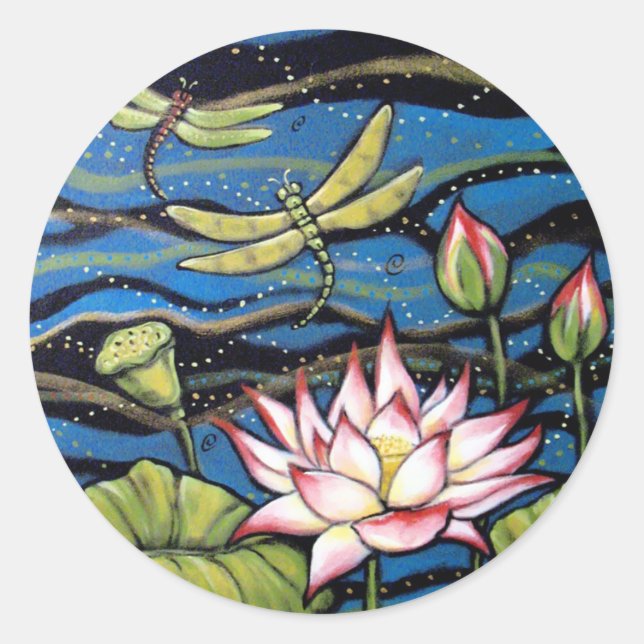 Pegatina Redonda DRAGONFLY LOTUS de Diana S Martin (Anverso)