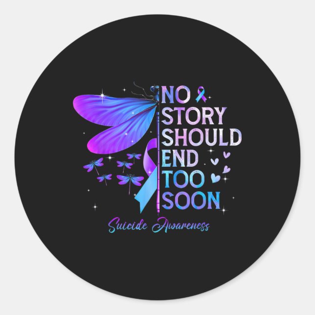 Pegatina Redonda Dragonfly, ninguna historia debería terminar pront (Anverso)