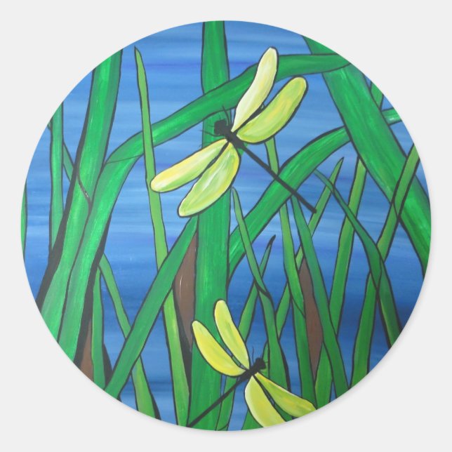 Pegatina Redonda Dragonfly Pond (Anverso)