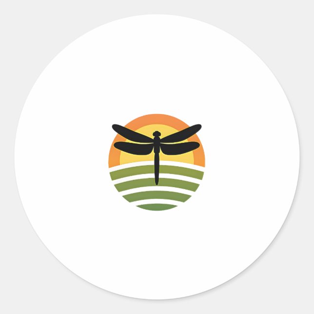 Pegatina Redonda Dragonfly Retro (1) (Anverso)