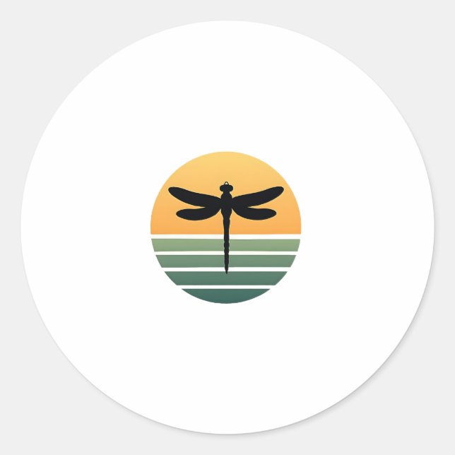 Pegatina Redonda Dragonfly Retro (4) (Anverso)