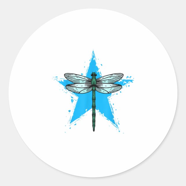 Pegatina Redonda Dragonfly Star Design Insect Love Lover Dragonflie (Anverso)
