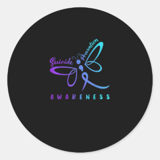 Pegatina Redonda Dragonfly Suicide Prevention Aware Teal Ribbon