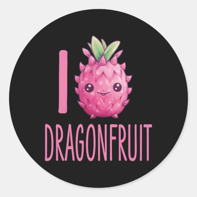 Pegatina Redonda Dragonfruit Kawaii Food I Love Dragonfruit (Anverso)