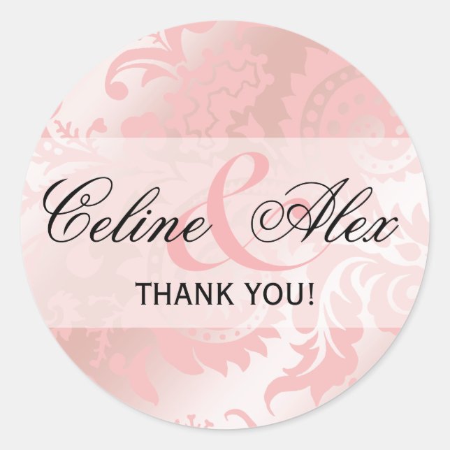 Pegatina Redonda Dragontail Paisley Favor Metálico | rosa (Anverso)