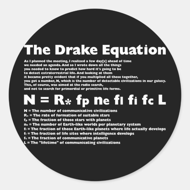 Pegatina Redonda Drake_Equation (Anverso)