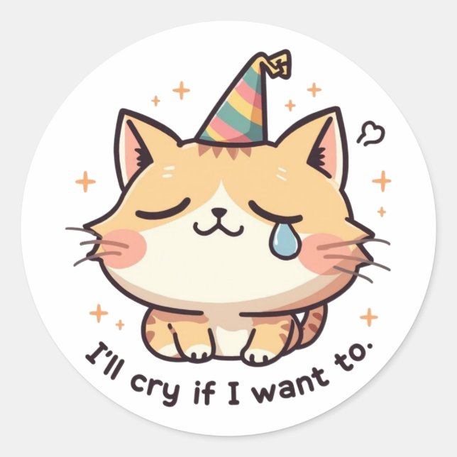 Pegatina Redonda Dramatic Cat Crying Party Sticker - Relatable Humo (Anverso)