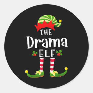 Pegatina Redonda Dramático Elfo de Navidad Pijama a juego de Navida