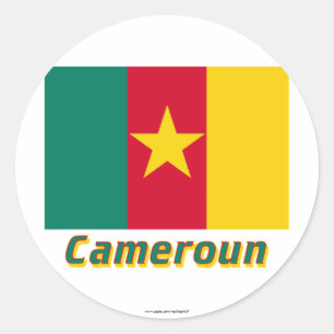 Pegatina Redonda Drapeau Cameroun avec le nom en français