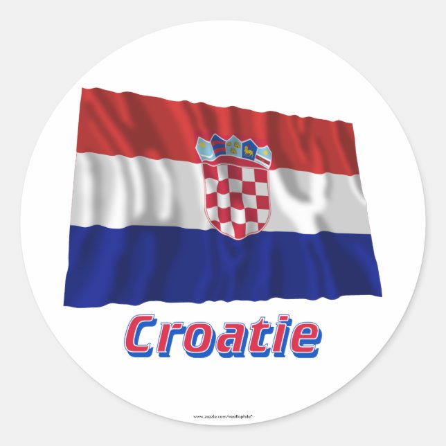 Pegatina Redonda Drapeau Croata avec le nom en français (Anverso)