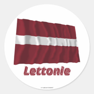 Pegatina Redonda Drapeau Lettonie avec le nom en français
