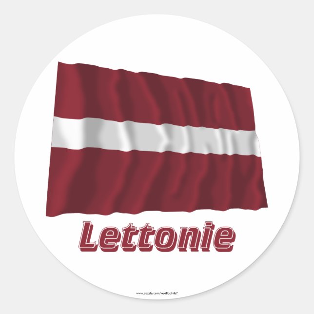 Pegatina Redonda Drapeau Lettonie avec le nom en français (Anverso)