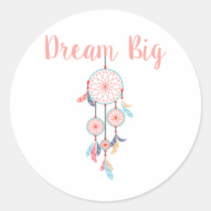 Pegatina Redonda Dream Big Dreamcatcher Dream Catcher in Peach