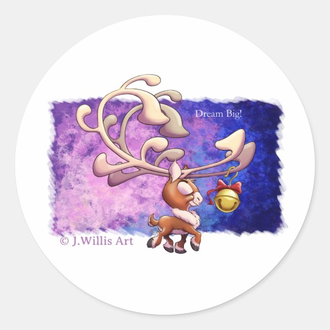 Pegatina Redonda DREAM GRANDES NAVIDADES REINDEN de Jeff Willis Art (Anverso)
