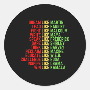 Pegatina Redonda Dream Like Martin Men Mujeres Chicas Black Histo