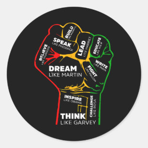 Pegatina Redonda Dream Think Speak Black History Month Hand Strong