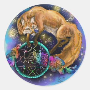 Pegatina Redonda DreamCatcher Fox