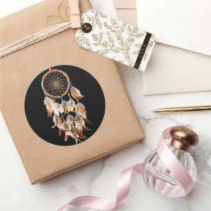Pegatina Redonda Dreamcatcher Nativo Americano Art Magical Fethers