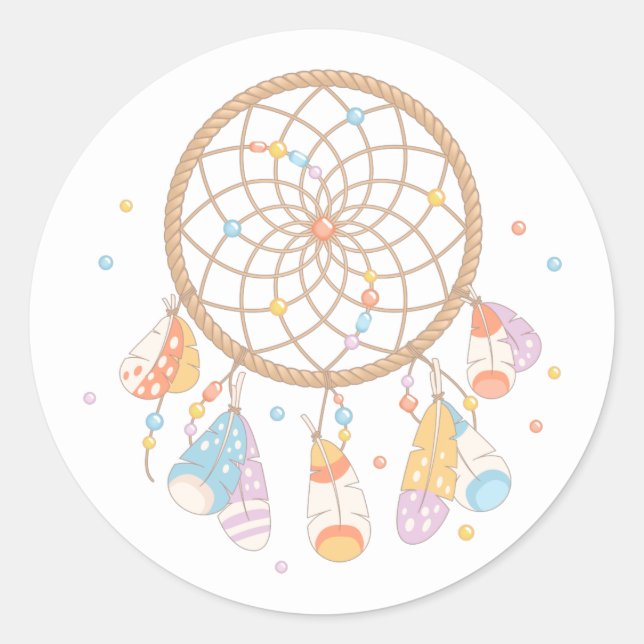 Pegatina Redonda Dreamcatcher Tribal Boho Baby (Anverso)