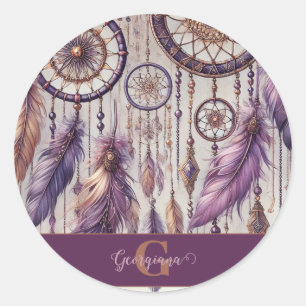 Pegatina Redonda Dreamcatchers Purple & Gold