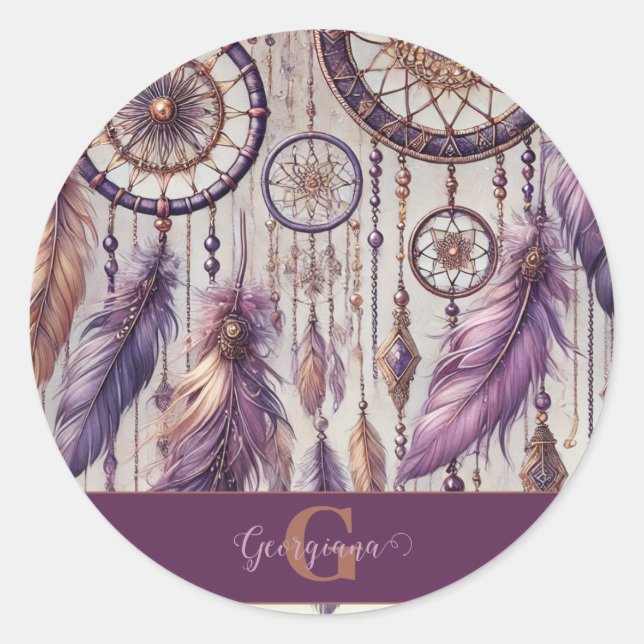 Pegatina Redonda Dreamcatchers Purple & Gold (Anverso)