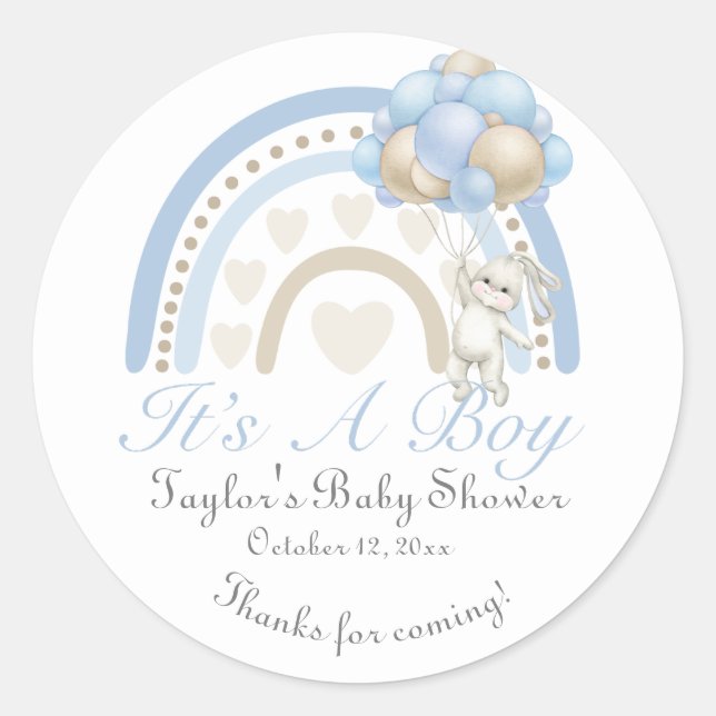 Pegatina Redonda Dreaming Blue It's a Boy Baby Shower (Anverso)