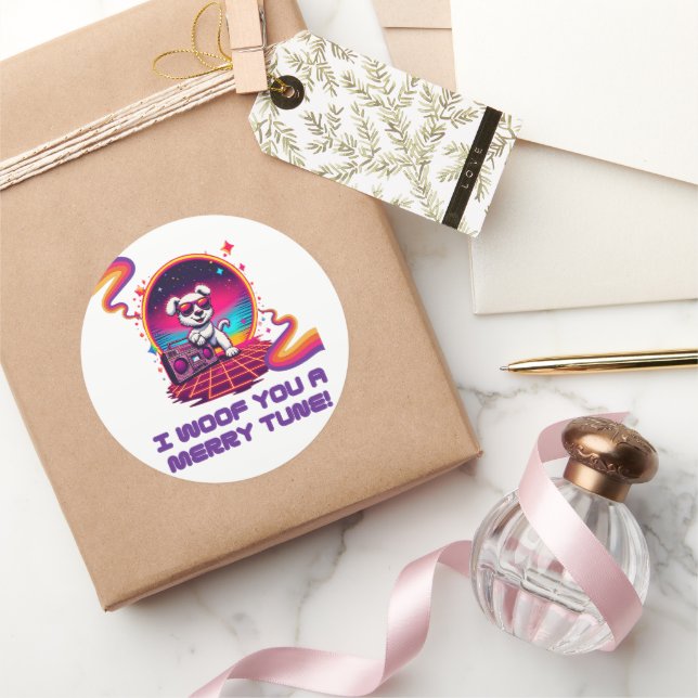 Pegatina Redonda Dreamscape de retro Poochie (Regalar)