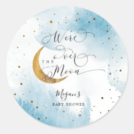 Pegatina Redonda Dreamy Blue Over The Moon Boy Baby Shower