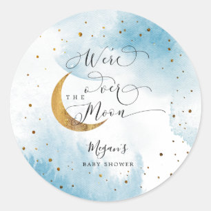 Pegatina Redonda Dreamy Blue Over The Moon Boy Baby Shower
