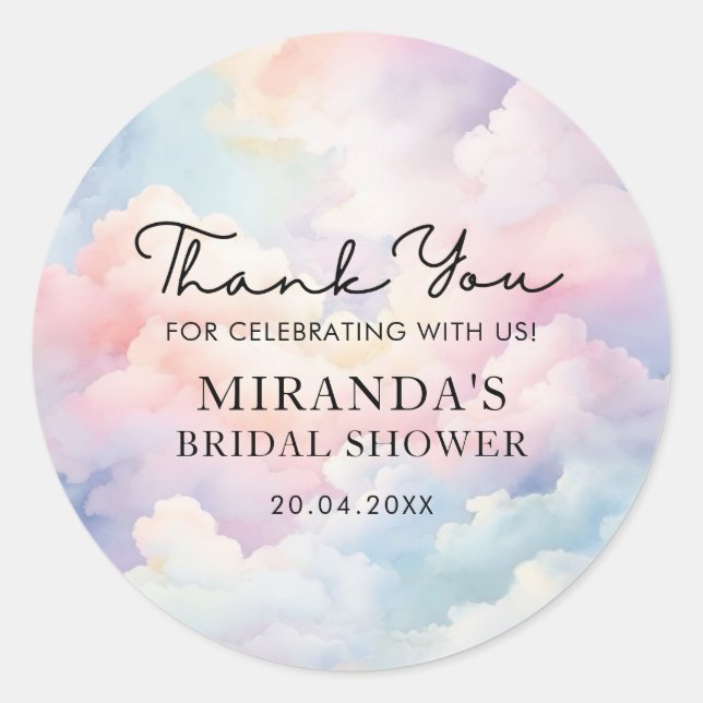 Pegatina Redonda Dreamy Clouds Bridal Shower Gracias (Anverso)