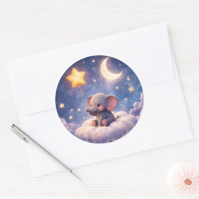 Pegatina Redonda Dreamy elephant and midnight stars large round env (Sobre)