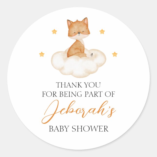 Pegatina Redonda Dreamy Fox Baby Shower Gracias (Anverso)