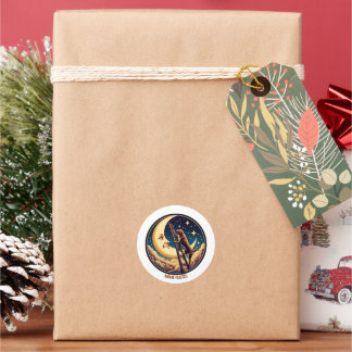 Pegatina Redonda Dreamy Moon & Dog Climbing Ladder