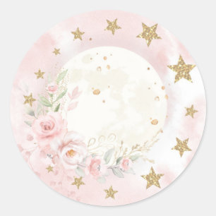 Pegatina Redonda Dreamy Moon Rubor Pink Gold Floral Green Baby