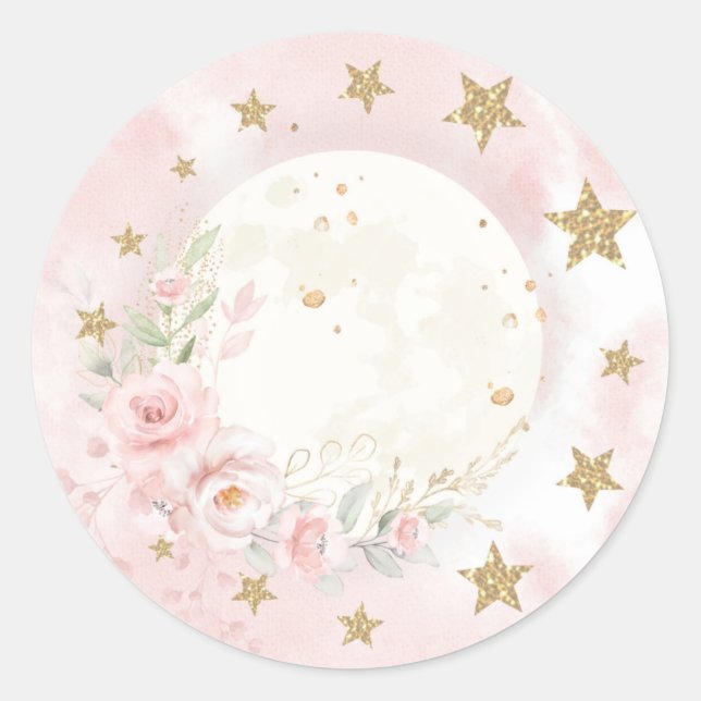 Pegatina Redonda Dreamy Moon Rubor Pink Gold Floral Green Baby (Anverso)