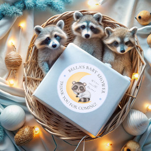 Pegatina Redonda Dreamy Over the Moon Raccoon Boy Baby Shower