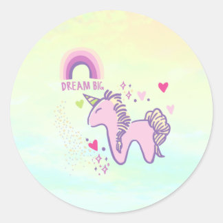 Pegatina Redonda Dreamy Pastel Rainbow Unicorn