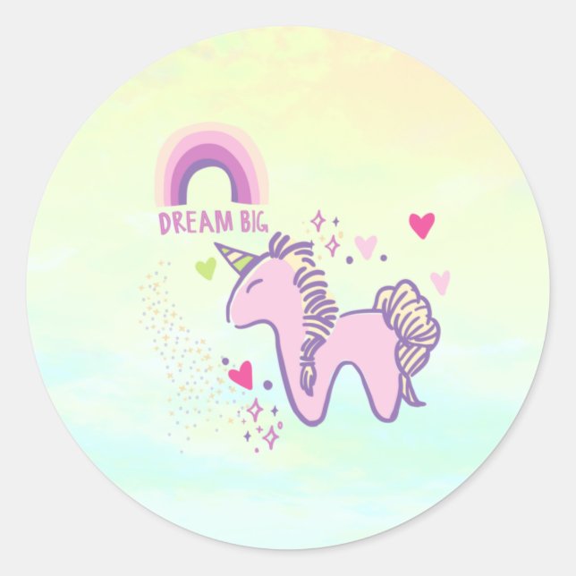 Pegatina Redonda Dreamy Pastel Rainbow Unicorn (Anverso)