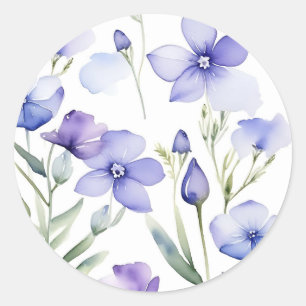 Pegatina Redonda Dreamy Periwinkle Wildflowers